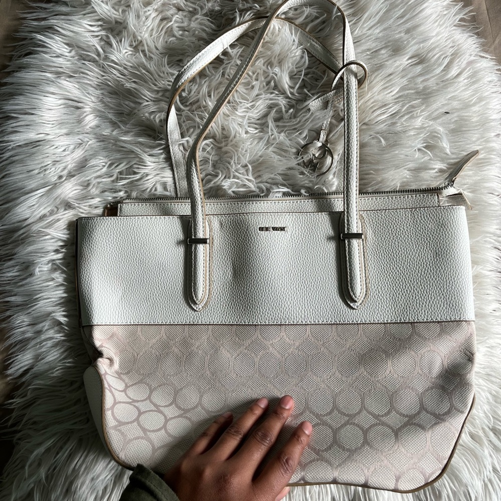 Nine West White & Beige Faux Leather Handbag